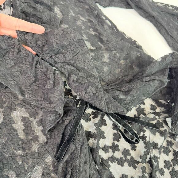 Boston Proper Cardigan Women  Whimsigoth Bell Sleeve Lace Sheer Vampy Ruffles - Picture 7 of 11